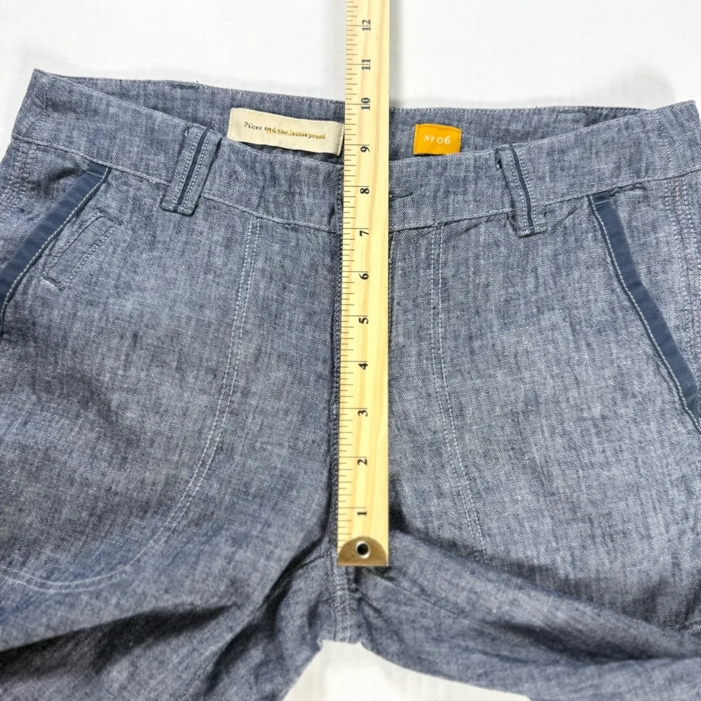 PILCRO Anthropologie Wide Leg Linen Blend Chambray Pants Blue Size 6 - Picture 10 of 11